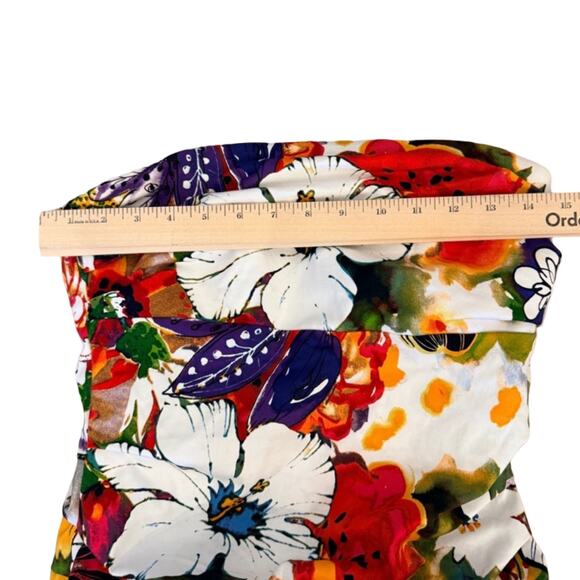 Suzi Chin Orange Green White Floral Ruched Strapless Bodycon Mini Dress Size 8 - Picture 7 of 10